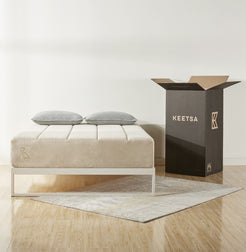 Keetsa bed-in-a-box mattress with two pillows