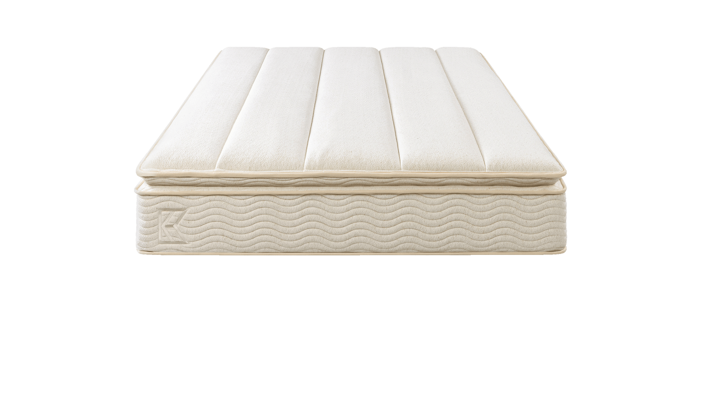 Keetsa Pillow Plus mattress head-on view emphasizing its thick, vertically channeled pillow-top surface engineered for enhanced cushioning, even weight distribution, and restful sleep.