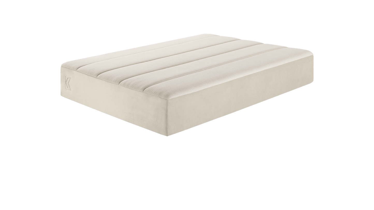 Keetsa Tea Leaf Supreme mattress angled view displaying its plush, evenly channeled top surface designed to provide balanced comfort, pressure relief, and consistent support across the entire sleep surface.