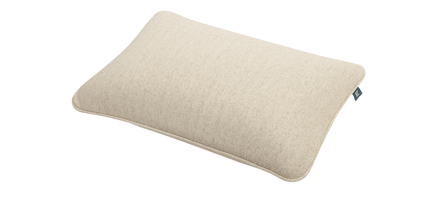 Keetsa Soft Dual Comfort Pillow in natural beige with a gently contoured rectangular shape, designed to provide balanced head and neck support through dual comfort construction that offers a plush feel on one side and supportive cushioning on the other for personalized sleep comfort.