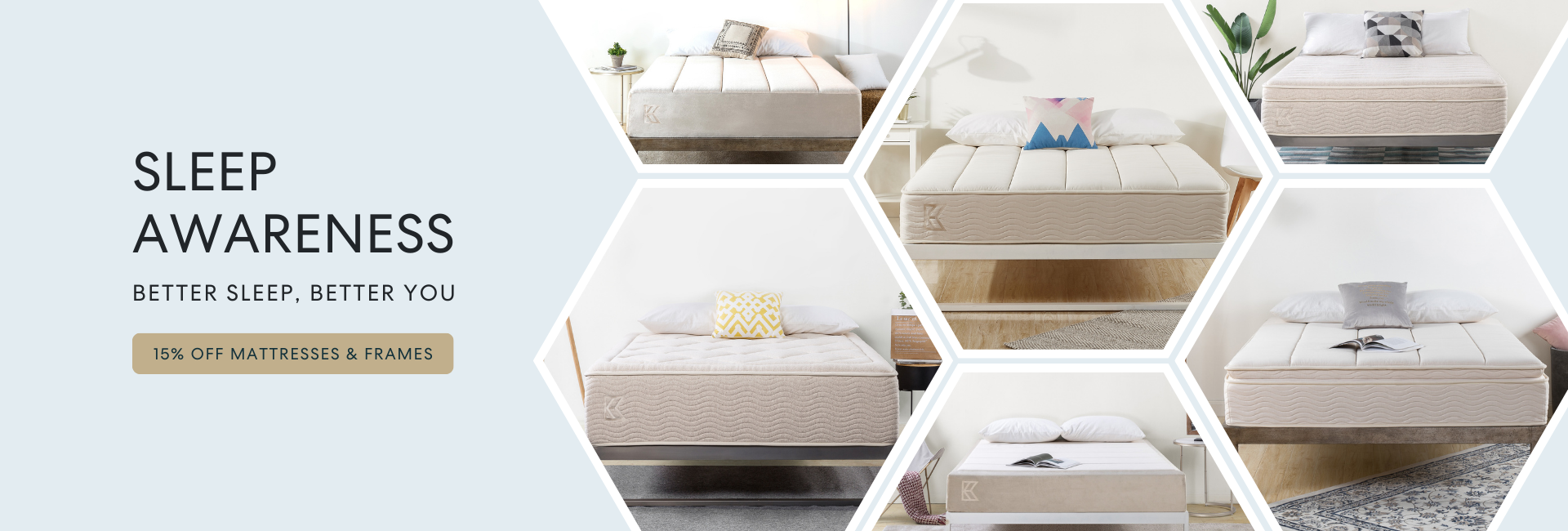Keetsa Sleep awareness sale, promoting 15% off mattresses and bedframes.  all 6 curated mattresses are on sale