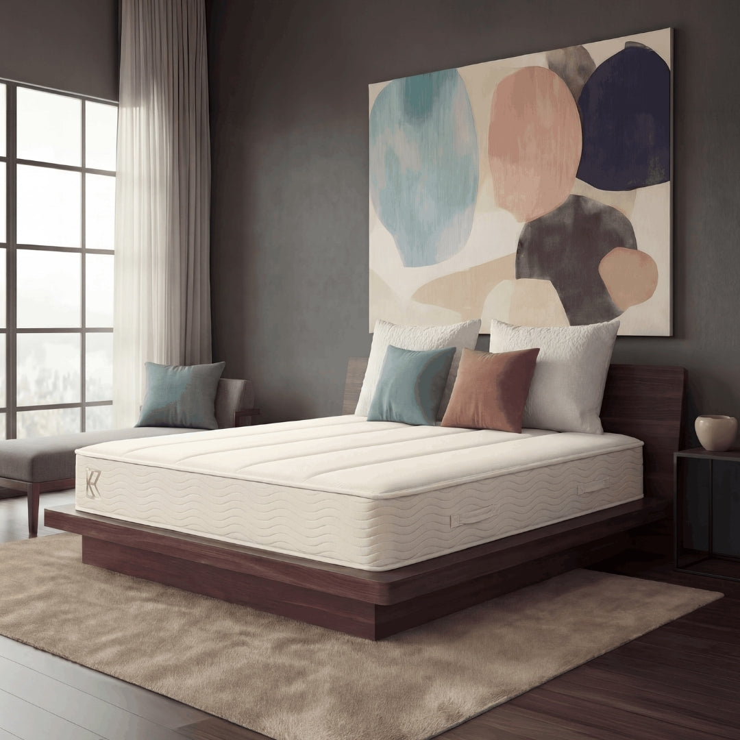Keetsa bedroom in warm editorial lamp light