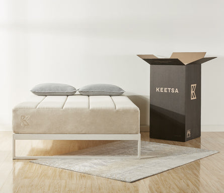 Keetsa bed-in-a-box mattress with two pillows