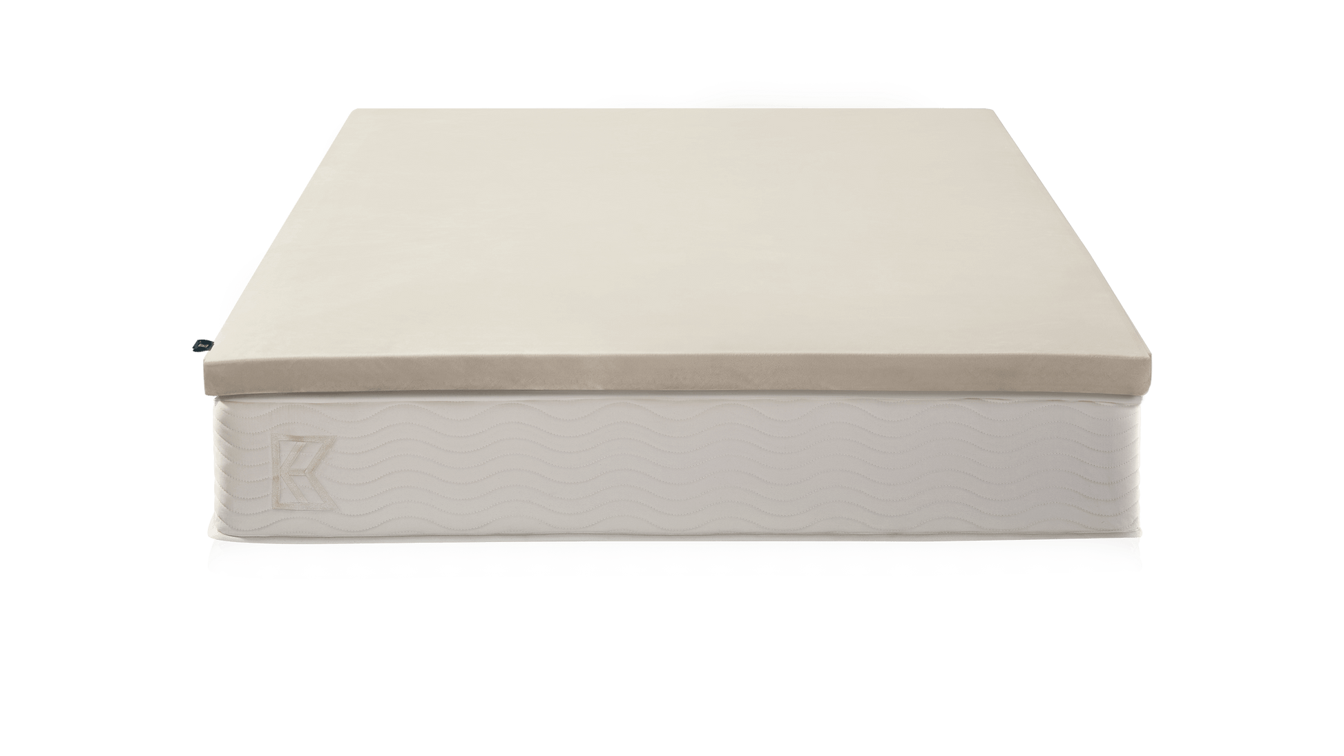 Keetsa Basic Comfort Layer mattress topper front view positioned on a mattress base, emphasizing its smooth, uniform surface that enhances comfort and refines the overall feel of your existing mattress.