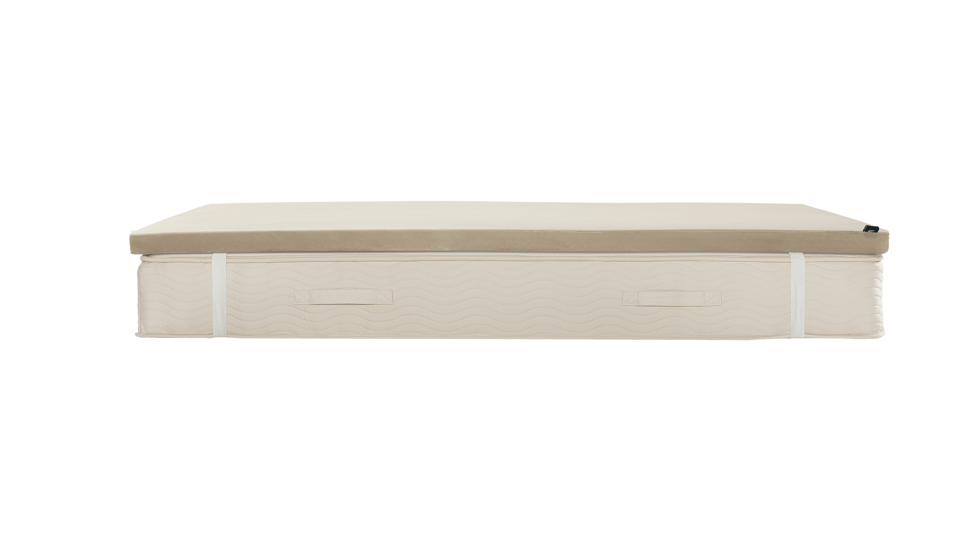 Keetsa Basic Comfort Layer mattress topper shown in side profile on top of a mattress, designed to add a smooth, supportive cushioning layer that enhances overall comfort and creates a more even sleep surface.