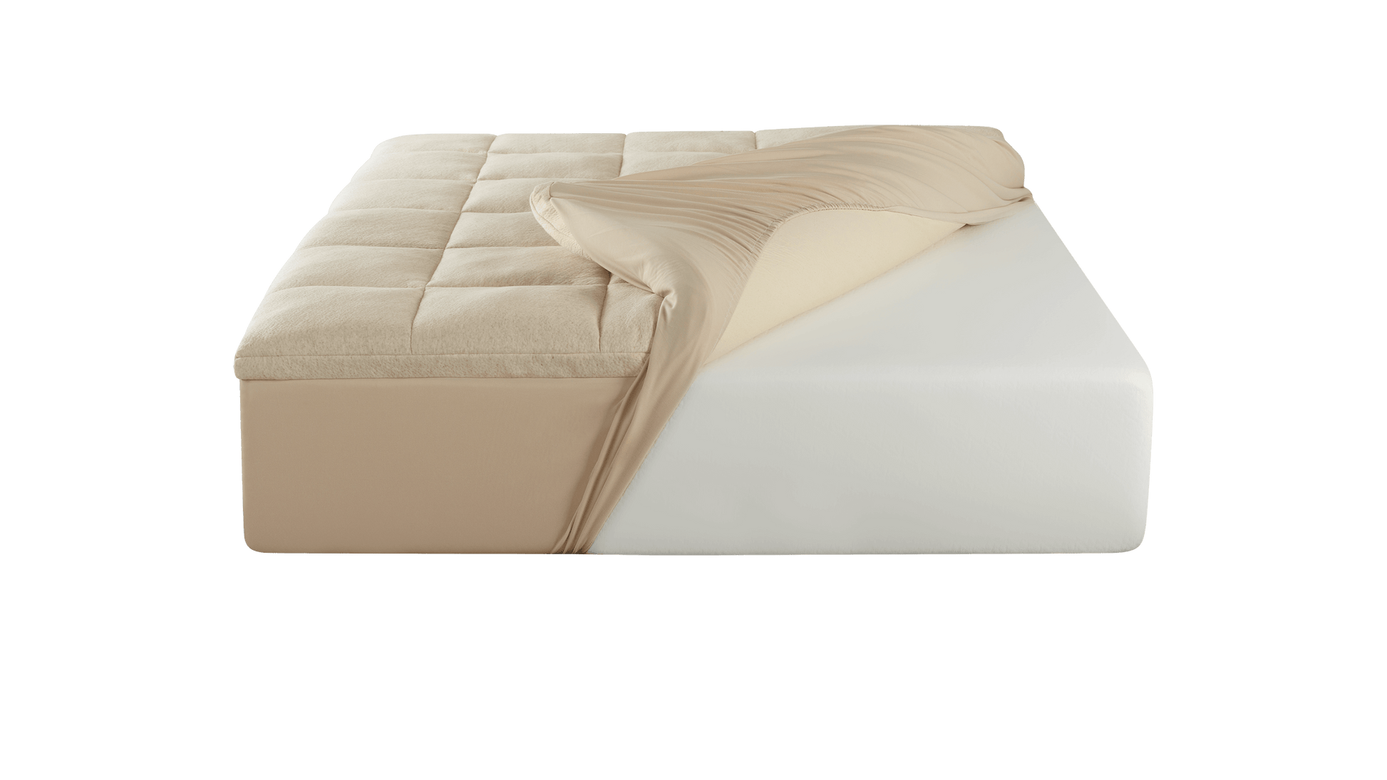 Keetsa Luxurious Comfort Layer with removable cover partially unzipped, revealing the inner foam core that provides added support, durability, and balanced comfort.