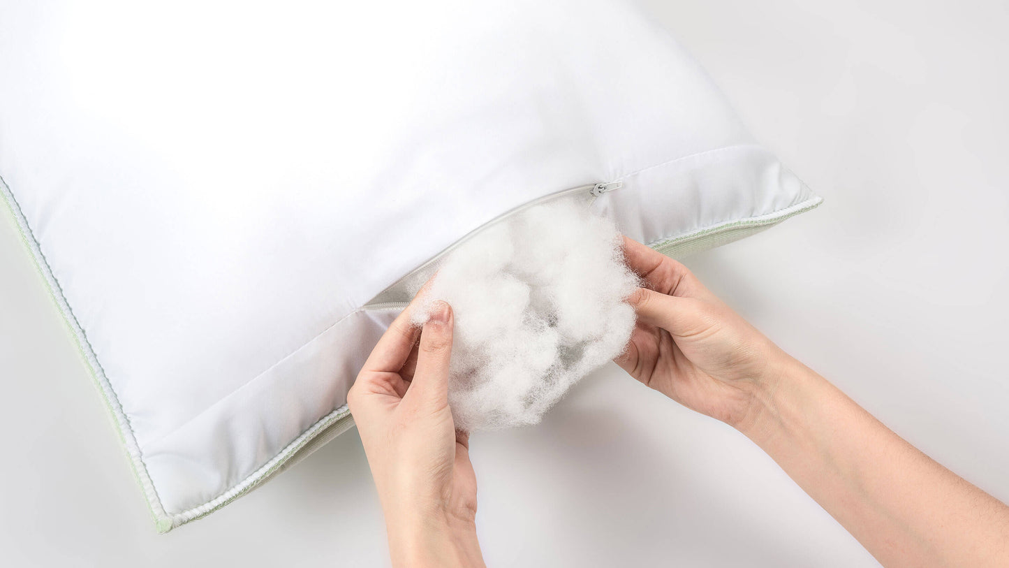 Keetsa Soft Dual Comfort Pillow front view in natural beige featuring softly curved edges and balanced loft, crafted to deliver customizable comfort with a plush surface and supportive core to enhance nighttime head and neck support.