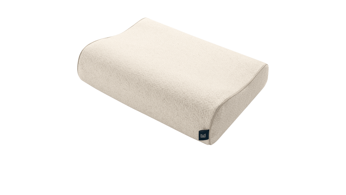 Keetsa Tea Leaf Contour Pillow front view displaying its dual-curve profile with a higher and lower edge, designed to provide customized neck support and maintain natural alignment for improved comfort in multiple sleep positions.