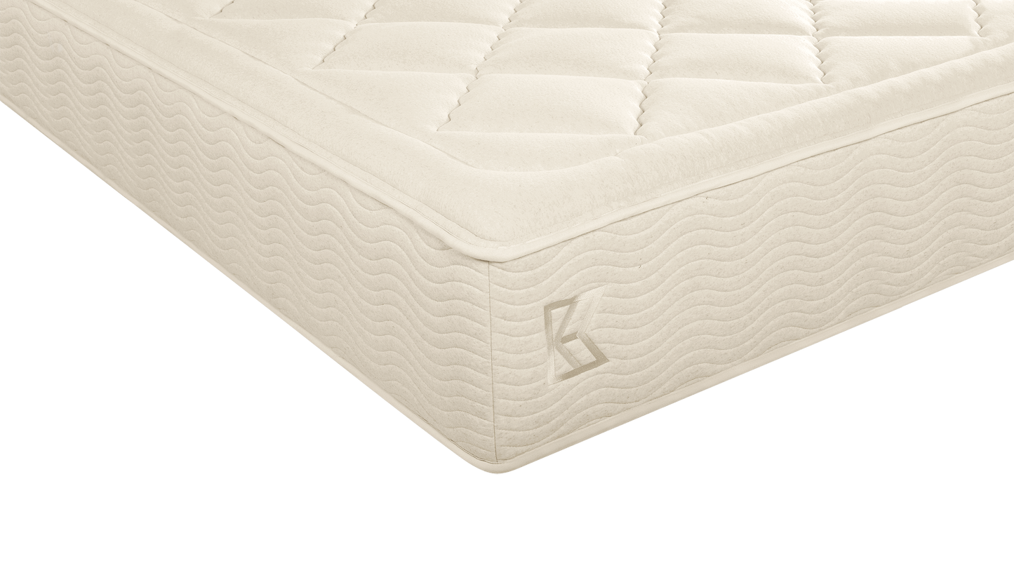 Tea Leaf Dream® mattress close-up showing stitched wave-patterned sides and reinforced edge construction, built for consistent support and long-lasting performance beneath foam or hybrid layers.