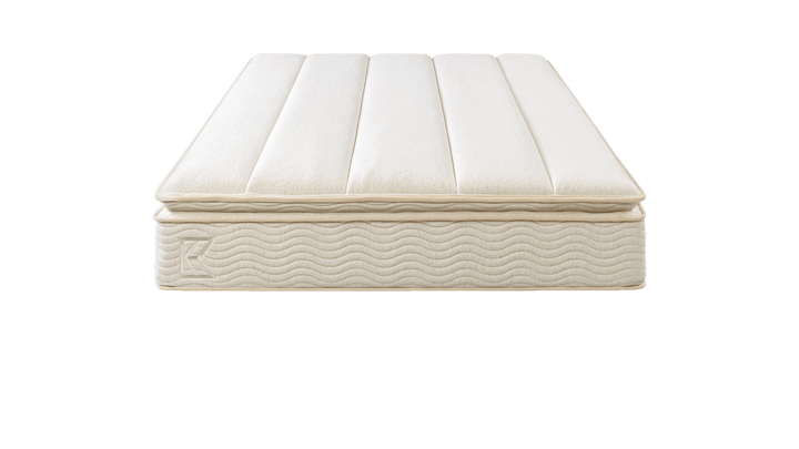 Keetsa Pillow Plus mattress head-on view emphasizing its thick, vertically channeled pillow-top surface engineered for enhanced cushioning, even weight distribution, and restful sleep.
