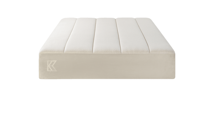 Keetsa Tea Leaf Supreme mattress head-on view showcasing its symmetrical, vertically channeled top design that promotes even weight distribution and comfortable, restorative sleep.