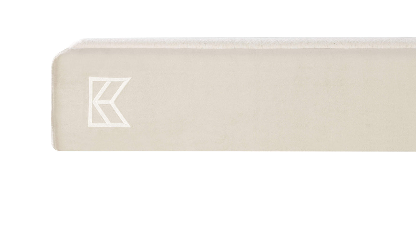 Keetsa Cloud mattress side detail highlighting the smooth fabric panel and embroidered Keetsa logo, showcasing durable construction and a sleek, contemporary finish.