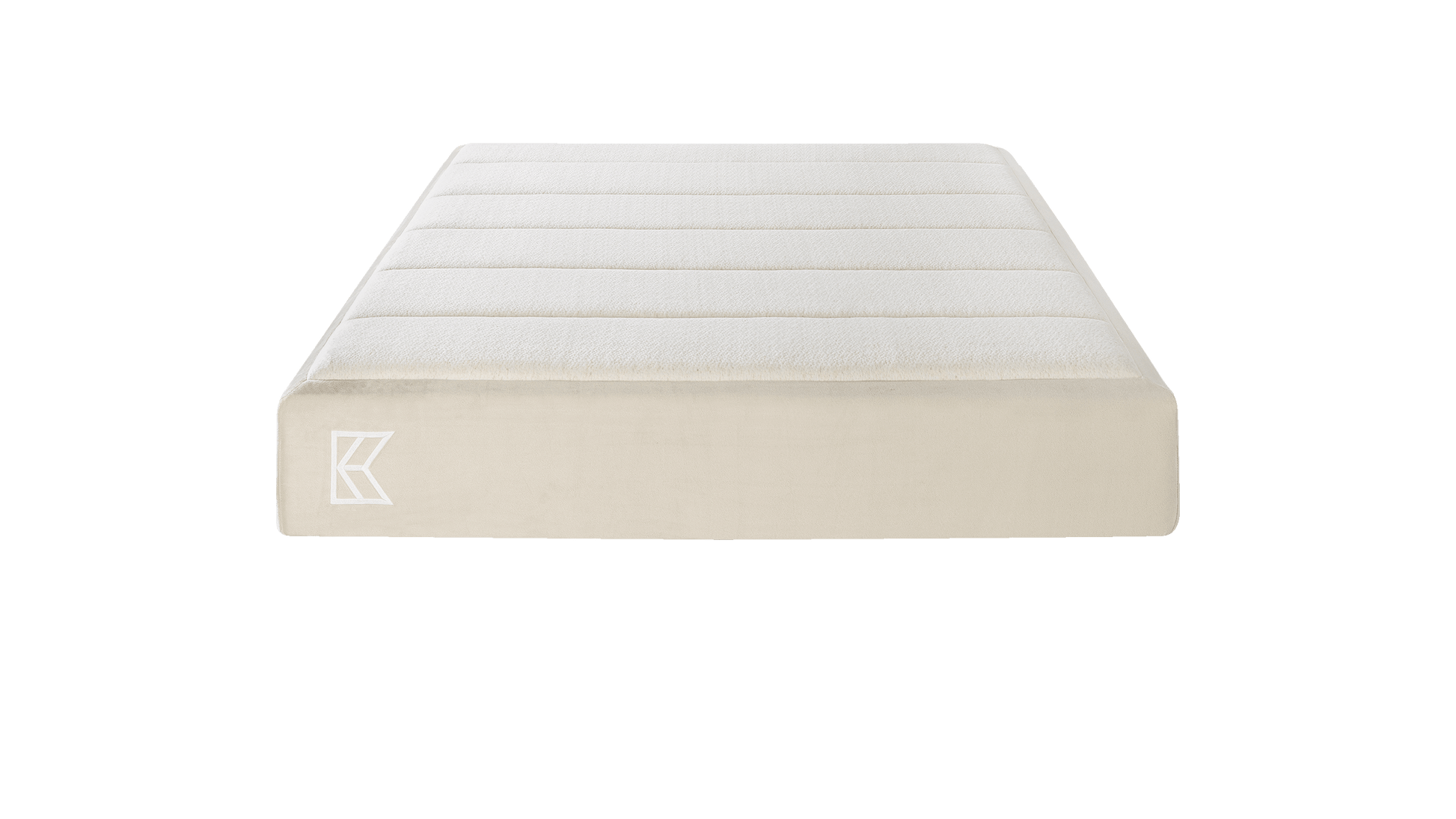 Keetsa Cloud mattress head-on view showcasing its symmetrical, vertically channeled top layer engineered to promote even weight distribution and a calm, comfortable sleep experience.