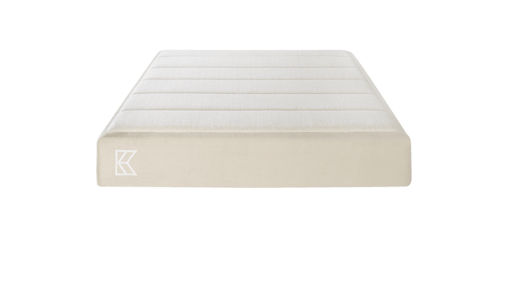Keetsa Cloud mattress head-on view showcasing its symmetrical, vertically channeled top layer engineered to promote even weight distribution and a calm, comfortable sleep experience.