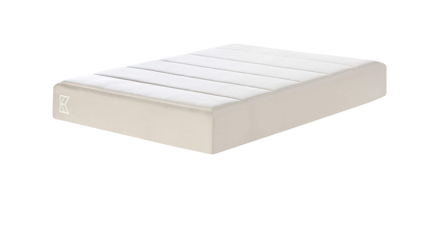 Keetsa Cloud mattress angled product view displaying its streamlined profile, gently channeled top surface, and minimalist design for balanced comfort and modern appeal.