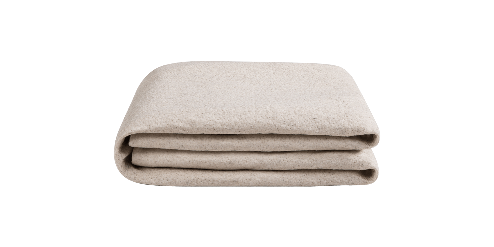 Keetsa waterproof mattress protector neatly folded in cream, displaying soft textured hemp fabric surface in compact stackable form for easy storage.